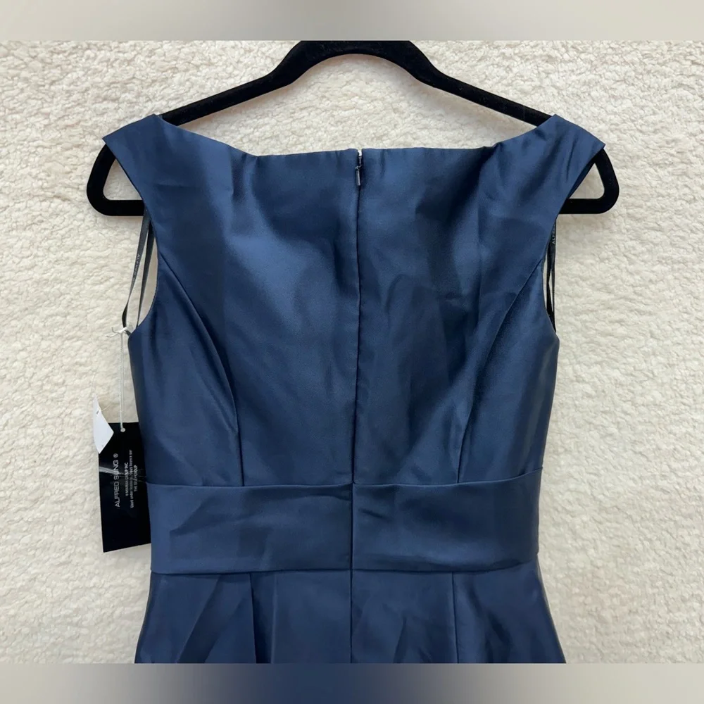 ALFRED SUNG Off-the-Shoulder Draped Satin Maxi Dress Pockets Size 4 NEW $240 - Picture 10 of 12